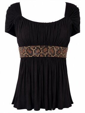 Sky Black Leopard Rhinestone Empire Waist Top NWT Size Small